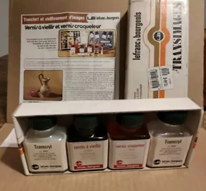 Antiguo Caja Lefranc Y Bourgeois 4 Botellas Barniz Transcryl Transimages - Imagen 1 de 9