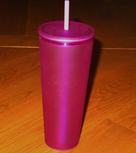 STARBUCKS rosato viola sirena sirena logo DOPPIA PARETE 24 oz BICCHIERE paglia - Foto 1 di 5