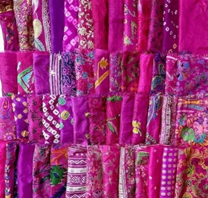 Vintage Sari Silk Fabric Scrapbook Lot AMZ 50 Pieces Magenta Arts Doll Craft - Picture 1 of 6