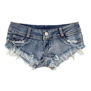 Fashion Womens Denim Shorts Cut Off Jeans Ripped Raw Hem Booty Hot Pants Thong - Picture 1 of 30