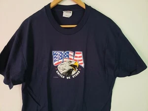 United We Stand USA Flag Pride America July 4th Large Mens T-shirt Bald Eagle - Picture 1 of 3