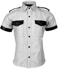 New Men's Lambskin Leather White Shirt Police Style Bluff Gay Shirt SK003