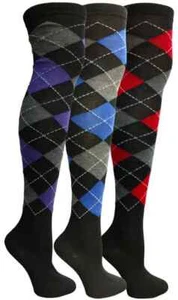 Over The Knee Ladies Socks Yacht & Smith Argyle 3 Pack Size 9-11 - Picture 1 of 6