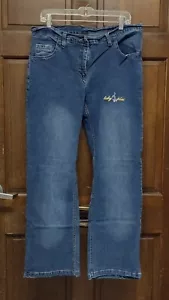 Baby Phat Boot Cut Embroidered Blue Jeans Distressed Pockets Size 15/16 - Picture 1 of 5