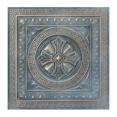 Faux Tin Ceiling Tiles Aged Artwork Panels for Salon PL01 Smoked gold 10pcs/lot - Image 1 of 4