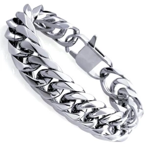 Herren Kubanisches Armband 12 mm massiv klassisch dick Edelstahl silber schwere Handgelenkkette - Bild 1 von 6