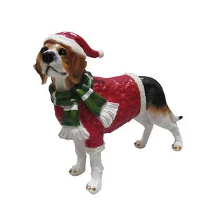 Christmas Beagle Dog Festive Figurine (Xmas Animal Statue Ornament) - Picture 1 of 7