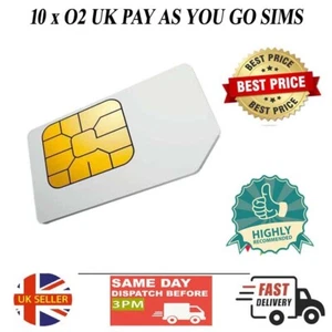 10 x O2 UK Pay As You Go SIM Cards Big Bundle 4G/5G (Micro/Nano/Standard) - Zdjęcie 1 z 6