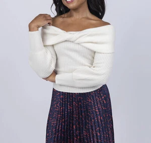 Cara Cara NWT Salma Ivory Cashmere Knit Off Shoulder Pullover Sweater XS $395 - Picture 1 of 6