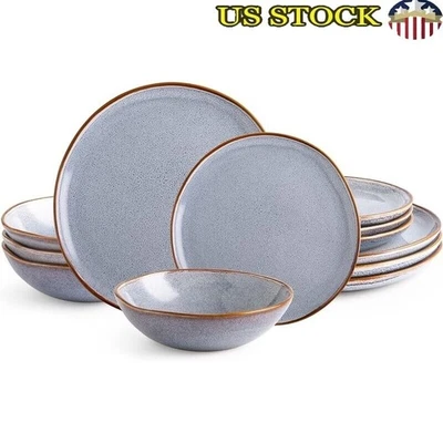 Juego de vajilla de cerámica esmaltado reactivo platos cuencos aptos para lavavajillas 12 piezas nuevo Foto 1 de 4