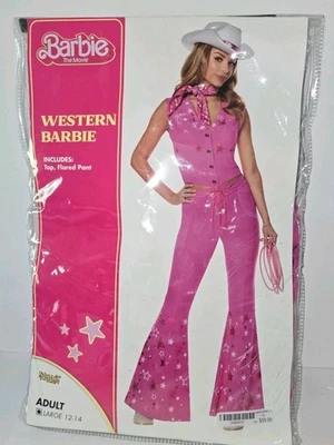 WESTERN BARBIE pink 2 Piece Cowgirl Poly Spandex Stretch Costume. L 12 14 - Image 1 of 4