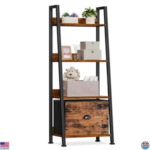 4-Tier Ladder Shelf with Removable Drawer, Rustic Wood & Metal Storage Rack - Picture 1 of 6
