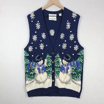 Marisa Christina Classics Suéter Chaleco Mujer Grande Azul 1995 Navidad Muñeco de Nieve Foto 1 de 4