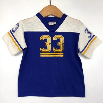 Vtg 1970s Tog-A-Longs Short Sleeve Sports Jersey T-Shirt Blue/Ylw/White Size 4 - Image 1 of 3