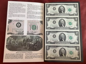 Sheet Of 4 $2 Dollar Bills, Bureau Of Printing Engraving 1976 Star Washington DC - Picture 1 of 5
