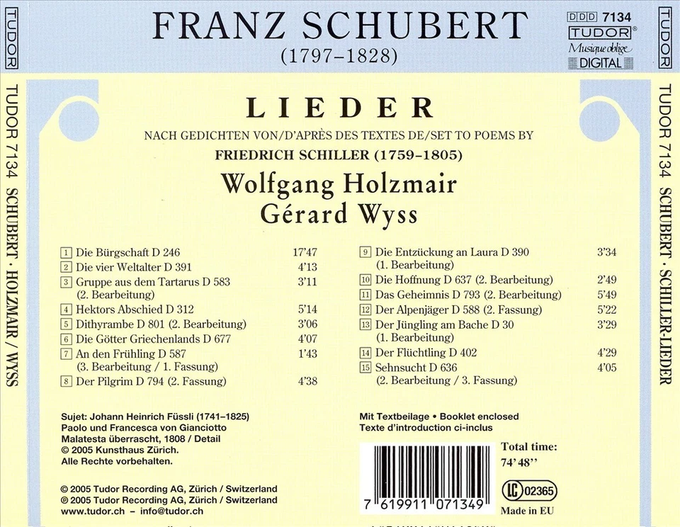 SCHUBERT: SCHILLER-LIEDER NEW CD Foto 1 de 1