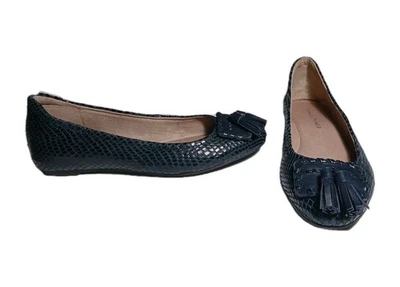 DJP Donald Pliner Pippa Ballet Pisos Para Mujer Talla 6.5 M Cuero Azul Marino Estampado Serpiente Foto 1 de 4