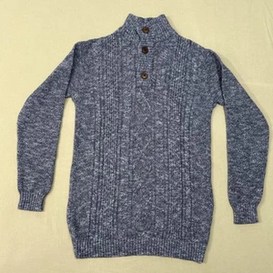Urban Reef Pullover Herren Medium (fällt klein aus) blau grau Baumwolle Knopf Stehkragen - Bild 1 von 9