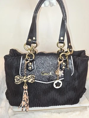 COACH Ashley Black Gathered Satin Satchel Carryall Handbag Retail: $398 - Image 1 of 4