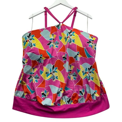 Swim by Cacique Pink Floral No Wire Tankini Top Plus Size 20 Women - Image 1 of 4
