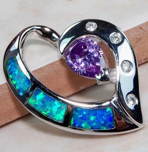 Amethyst & Australischer Opal Inlay 925 Sterling Silber Anhänger GA5 - Bild 1 von 1
