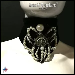woman jewelry victorian choker pearl collar collier necklace velvet embroidered - Picture 1 of 12