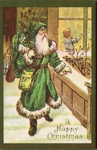POSTKARTE WEIHNACHTEN REPRODUKTION WEIHNACHTSMANN IM GRÜNEN GEWAND - Bild 1 von 2