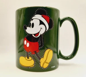 DISNEY'S MICKEY MOUSE Porcelain Mug Christmas Edition Green and Red Collectible - Picture 1 of 8