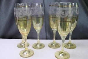 6 flautas de champán tazón de dos tonos transparente y amarillo grabado en rollo dorado - Imagen 1 de 6