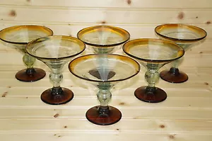(5) Copas o vasos de postre margarita martini soplado a mano marrón mexicano de 5" - Imagen 1 de 10