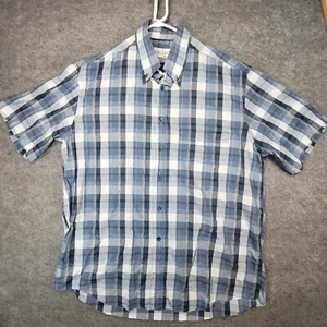 Vintage Cellini Shirt Mens Extra Large Blue Gray Plaid Short Sleeve Italy - Picture 1 of 10