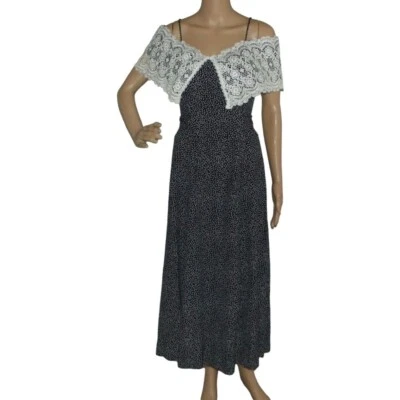 Vestido Scott McClintock 4 Negro Blanco Largo Midi Hombro Descubierto Encaje Cuello Polkadot Foto 1 de 4