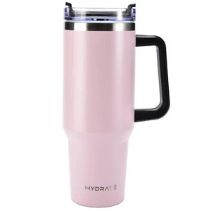 40 Oz Insulated Stainless Steel Travel Mug Comfortgrip Handle Fliptop & Straw Li - Picture 1 of 6