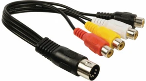 5 PIN DIN PLUG TO 4 x RCA PHONO SOCKETS CABLE ADAPTER SHORT 20CM CD AMP CASSETTE - Picture 1 of 4