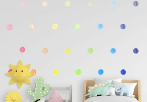 28 Rainbow Watercolour Dot Polka Wall Decal Nursery Sticker Reusable Fabric Matt - Picture 1 of 9