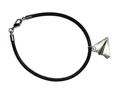 Aeroplano Carta Cinturino IN Pelle Miniblings Nero Bracciale Origami Stile Silb - Immagine 1 di 4