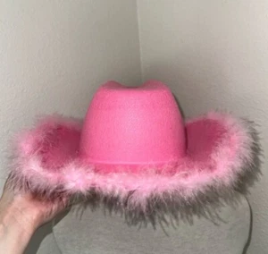Women’s Girls Western Hot Pink Cowgirl Cowboy Hat with Fur Rim Sz One Size - Picture 1 of 10