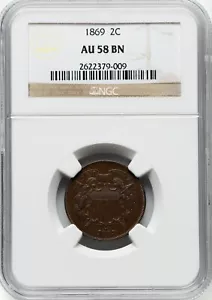 1869 Two Cent Piece - NGC AU58 - LOOKS UNC - STUNNING! - Picture 1 of 2