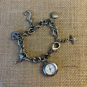 VTG Japan Silvertone Ocean Nautical shaped charm bracelet Dolphin Shell - Picture 1 of 8