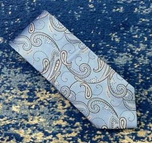 Paul Fredrick Blue Gray Silver Black Paisley Handmade Silk Necktie Long - Picture 1 of 4