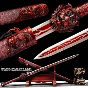 44"Red Dragon King Chinese Sword 1095 Steel Sharp Functional Double Edge Jian - Picture 1 of 13