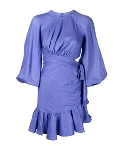 Zimmermann Lyre Wrap Billow Mini Dress | Electric Blue, Linen, Waist Cut Outs - Bild 1 von 11