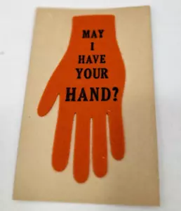 Cartolina antica del 1900 "Possa io avere la tua mano" in feltro ritagliato a mano non spedita - Foto 1 di 2