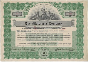 OHIO 1930, The Mototeria Company Stock Certificate, Mobile Meat Wagon - Picture 1 of 7