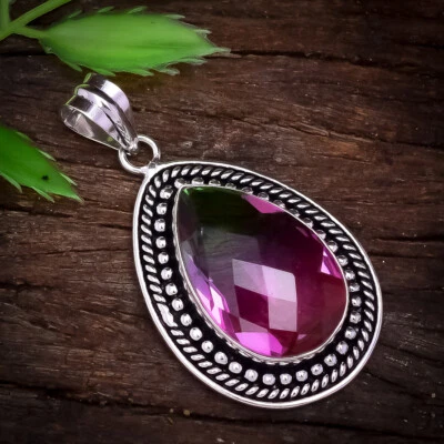 Pingente de prata esterlina 925 feito à mão com pedra preciosa multi turmalina bonita - Imagem 1 de 4