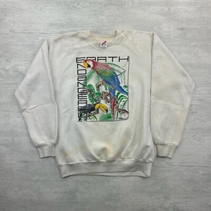 Vintage Endangered Species Sweatshirt Mens XL White Nature Endangered Earth - Picture 1 of 7