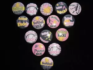 15 botones de pelota de softbol espalda plana o alfiler insignia cabujones adornos imán - Imagen 1 de 5