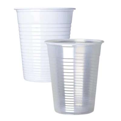 White & Clear Plastic Vending Cups Reusable / Disposable Drinking Cups 7oz - Image 1 of 3