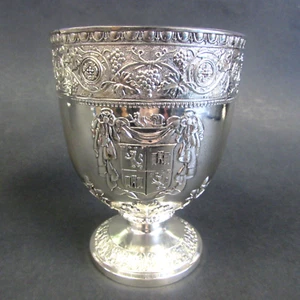 ANTIQUE MID 20TH. CENTURY - SILVER PLATED ARMORIAL CHALICE - Picture 1 of 4