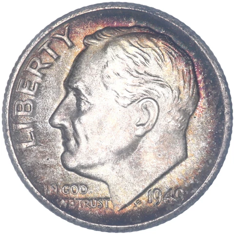 1949 S Roosevelt Dime 90% Silver BU US Coin Toned See Pics Q037 Cover